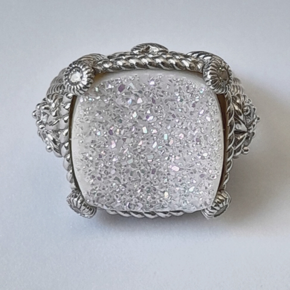 Silver-Tone White Druzy Statement Ring - Women Jewelry